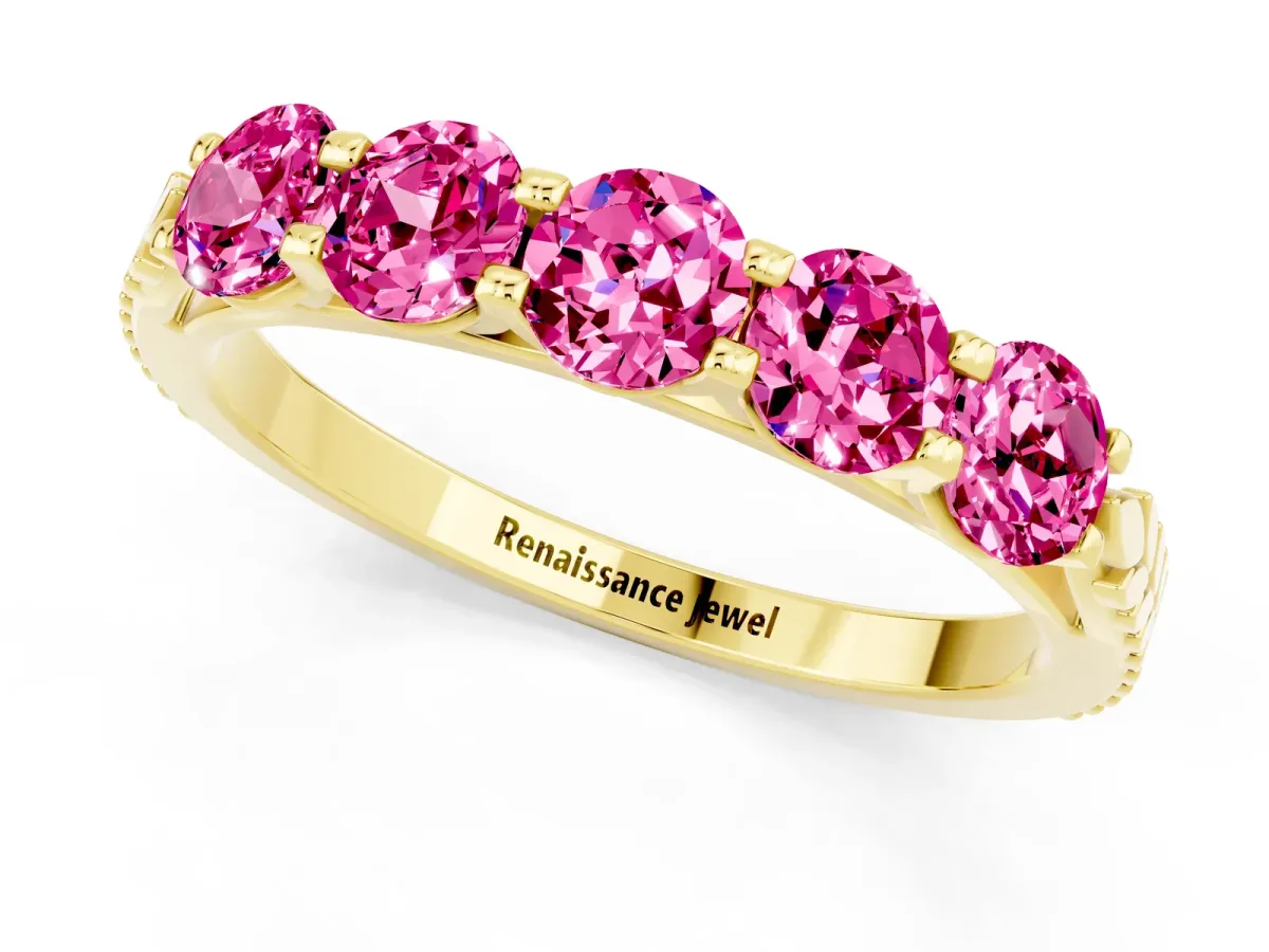 Five-Stone Round Pink Sapphire Prong-Set Band Yellow gold