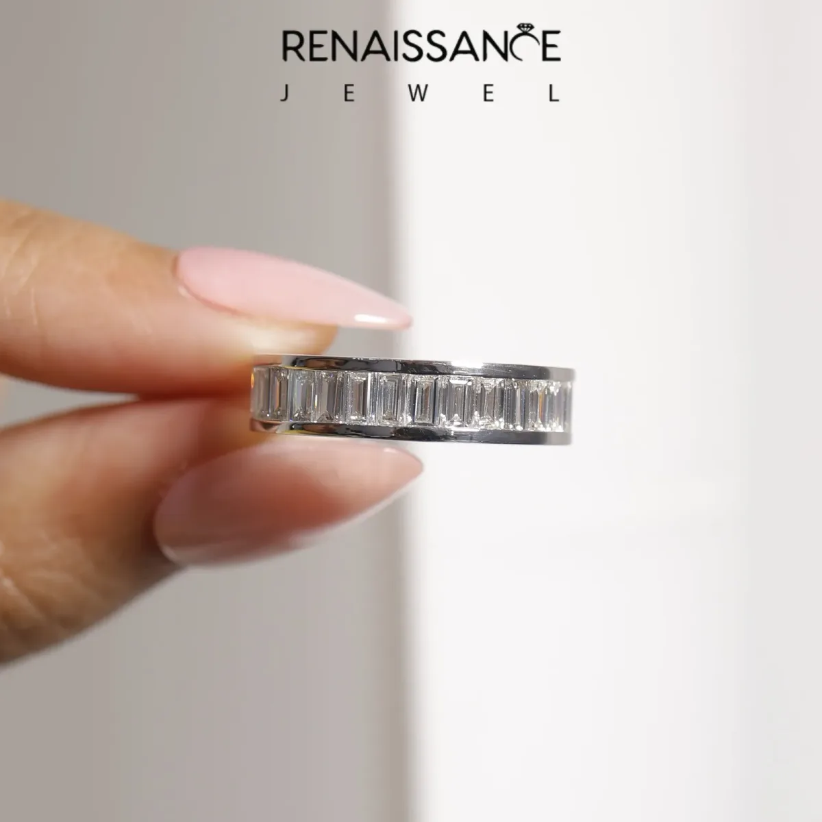 baguette Cut eternity band with channel set White gold
