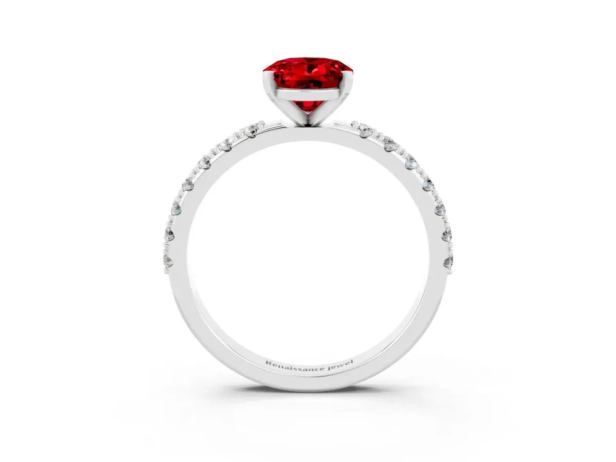 Oval Cut Ruby Solitaire Pavé Band with Four-Prong Setting White gold