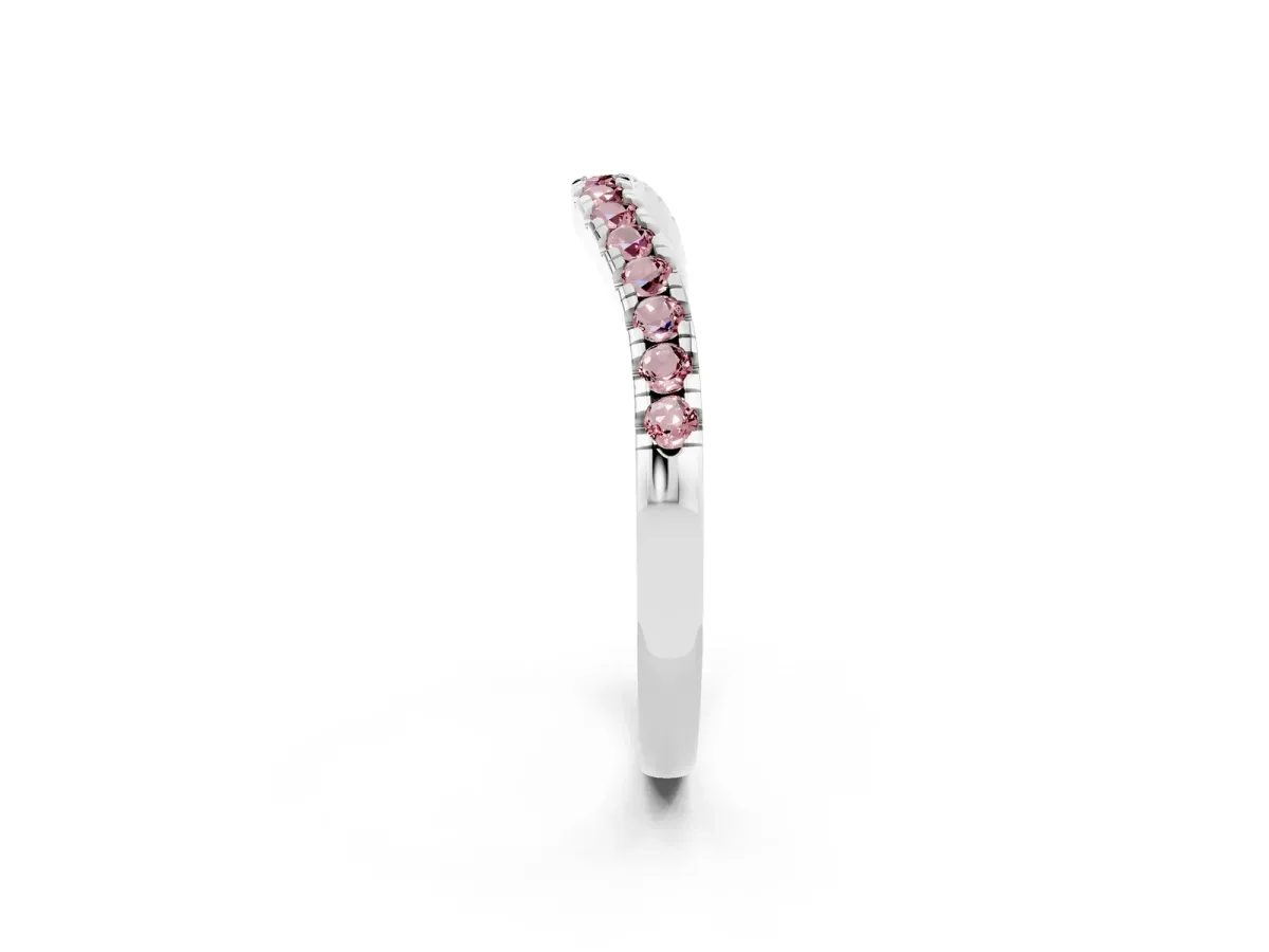 Morganite Pavé Curved Wedding Band Silver
