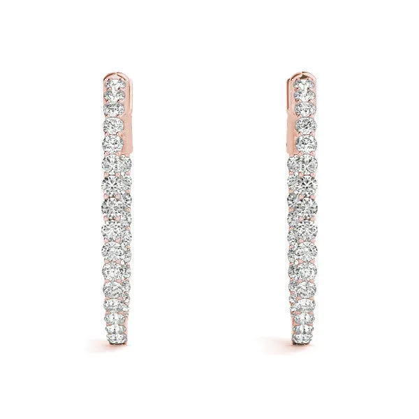 Round Cut Pavé Diamond Hoop Earrings with Four-Prong Setting Rose gold
