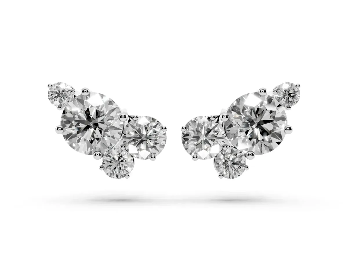 Round and Oval Diamond Hydrangea Bouquet Stud Earrings with Round Diamond Accents Platinum