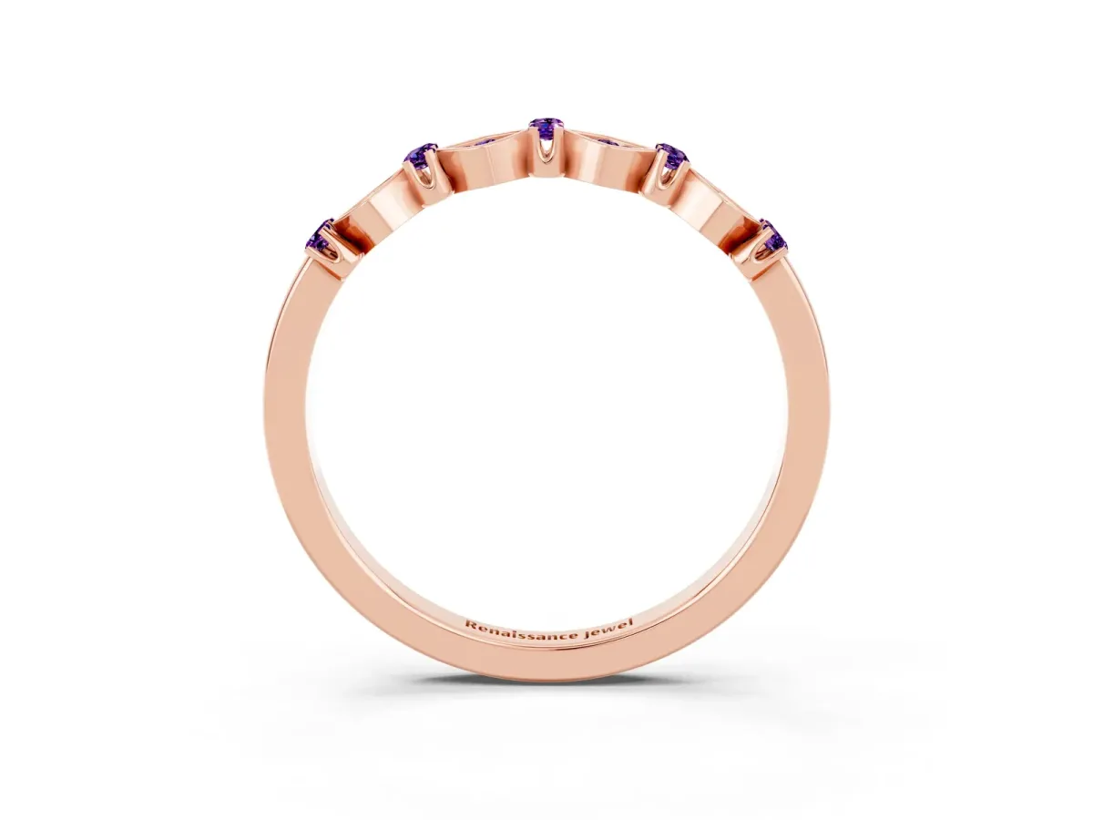 Pavé Cushion Amethyst Cluster Eternity Band with Prong Setting Rose gold