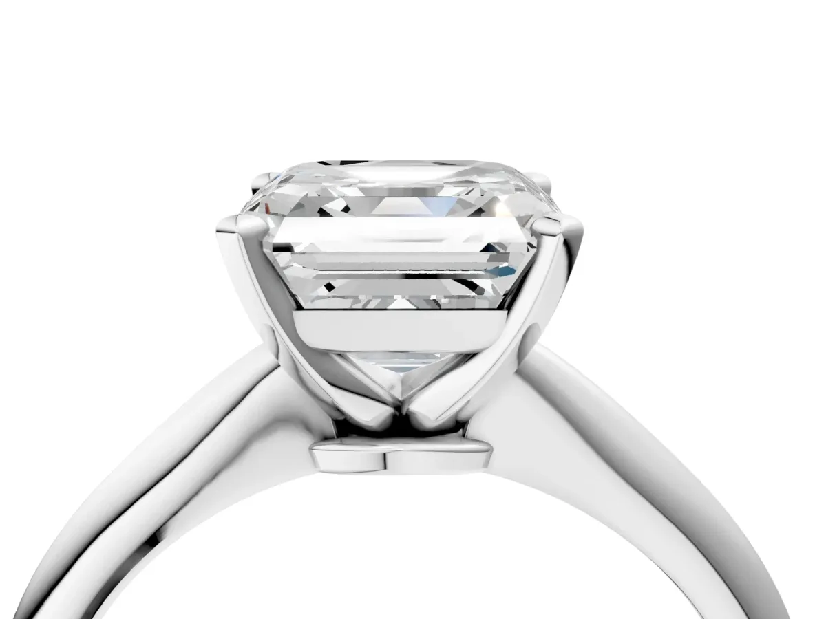 Asscher Cut Diamond Solitaire Engagement Ring with Classic Band and Four-Prong Setting Silver