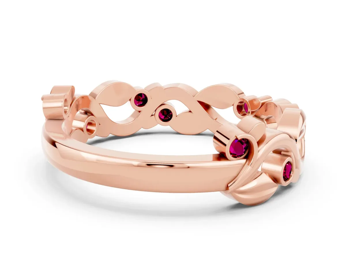 Round Garnet Leaf Eternity Band with Bezel Setting Rose gold