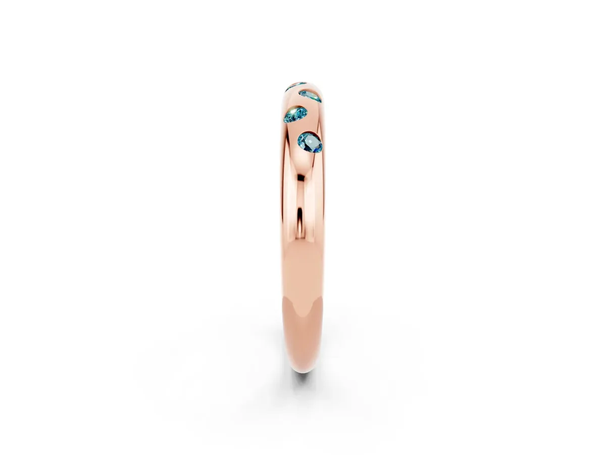 Round Blue Topaz Flush-Set Comfort Fit Band Rose gold