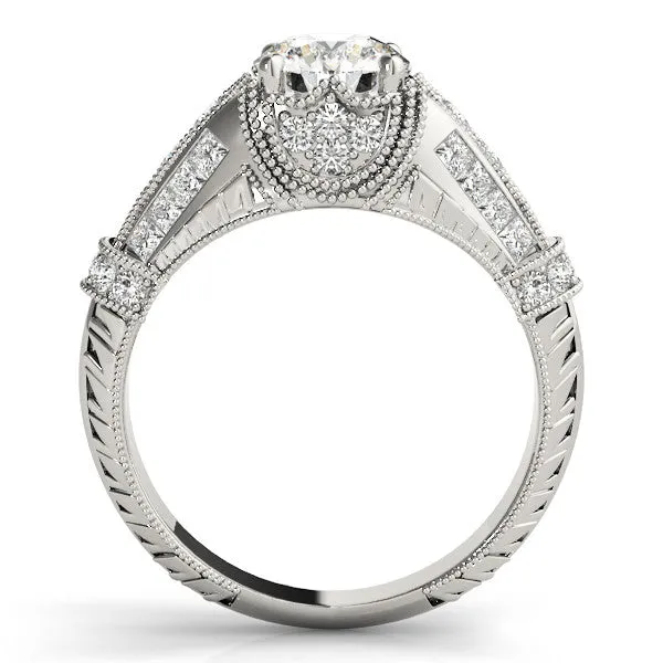 Vintage Milgrain Round Cut Diamond Split Shank Ring with Prong Setting Silver