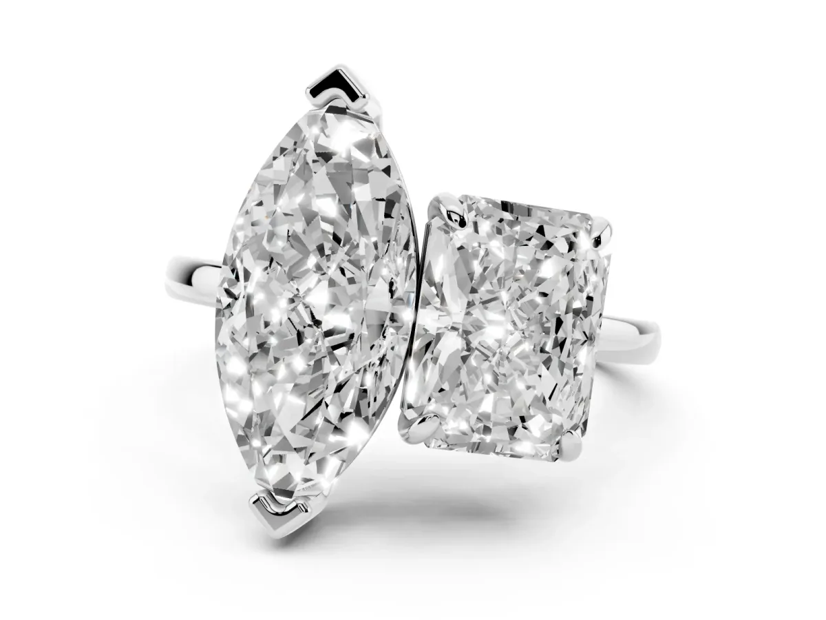 Radiant and Marquise Toi Moi Ring with Prong Setting and Plain Band White gold