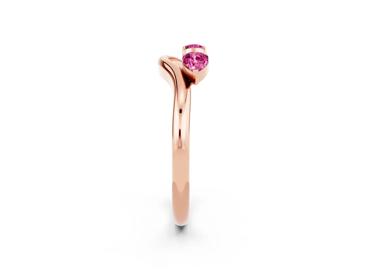 Pear Cut Pink Sapphire Two-Stone Open Band Ring with Prong Setting Rose gold