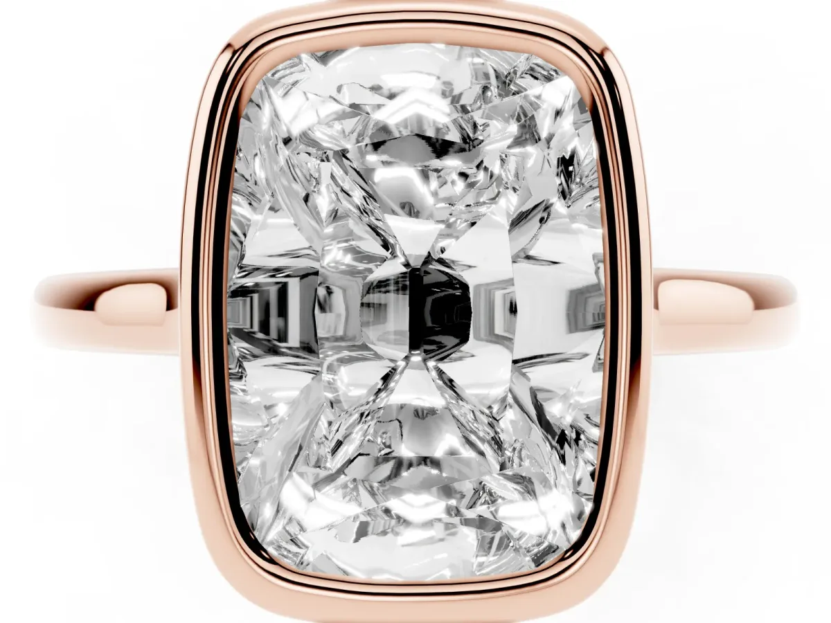 Old Mine Elongated Cushion Diamond Bezel Set Ring Rose gold