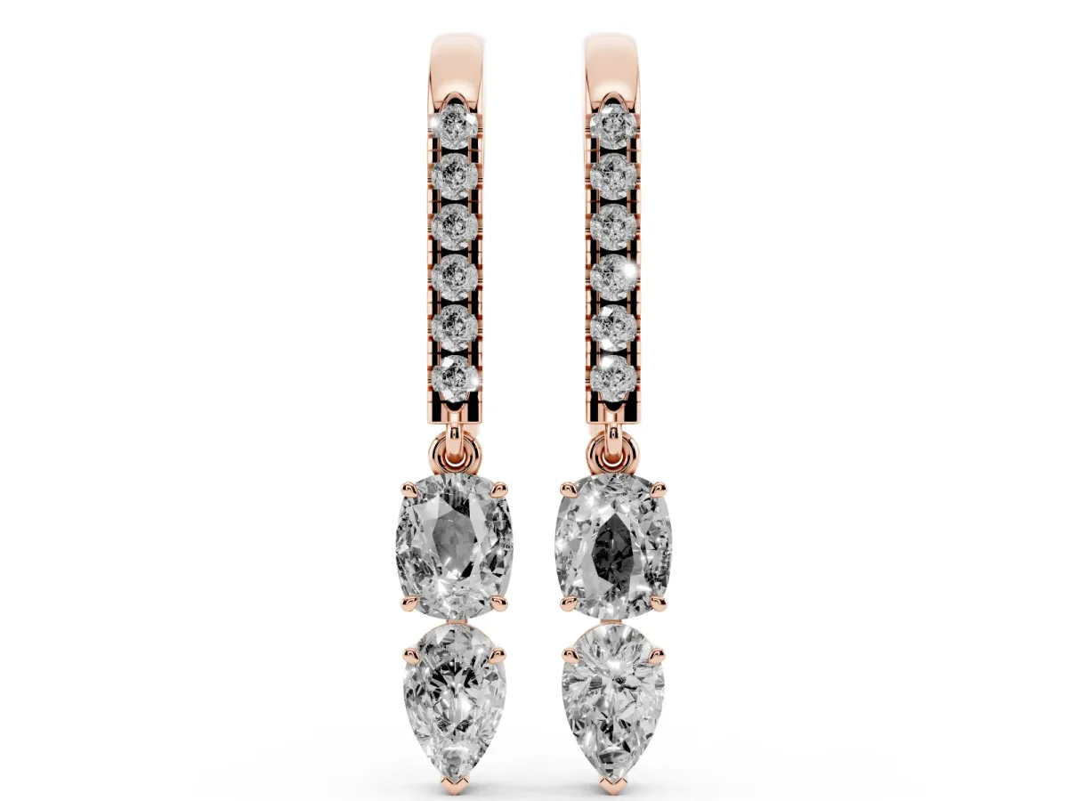 Cushion Cut Diamond Multi-Shape Drop Earrings Rose gold