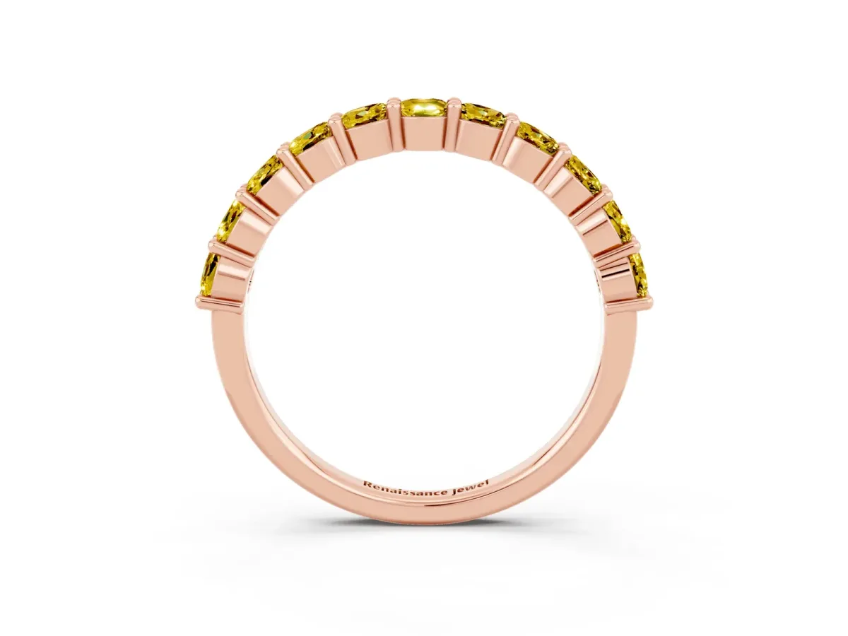Round Yellow Sapphire Half Eternity Band with Prong Setting Rose gold