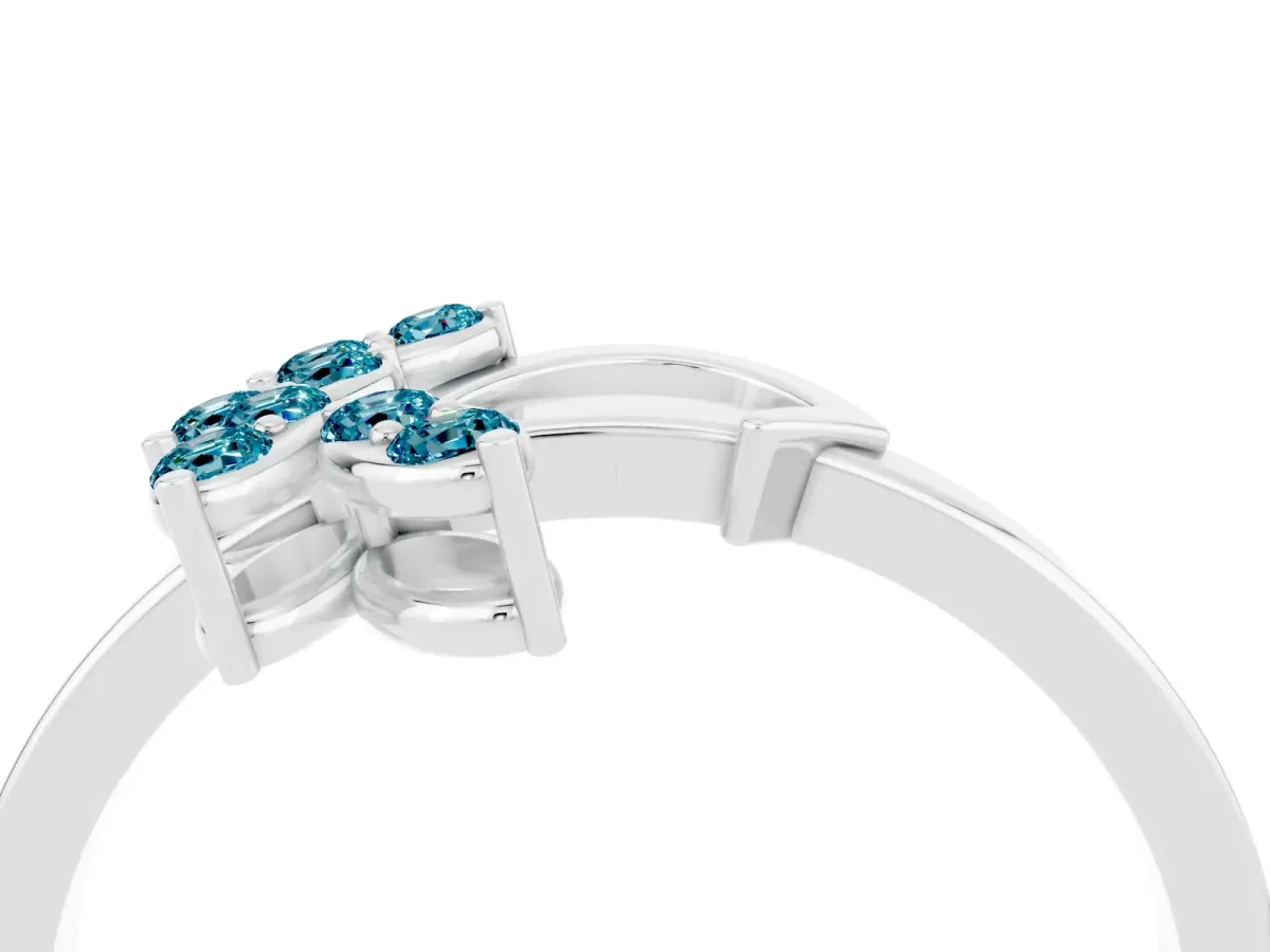 Marquise Blue Topaz Cluster Bypass Ring with Prong Setting Platinum