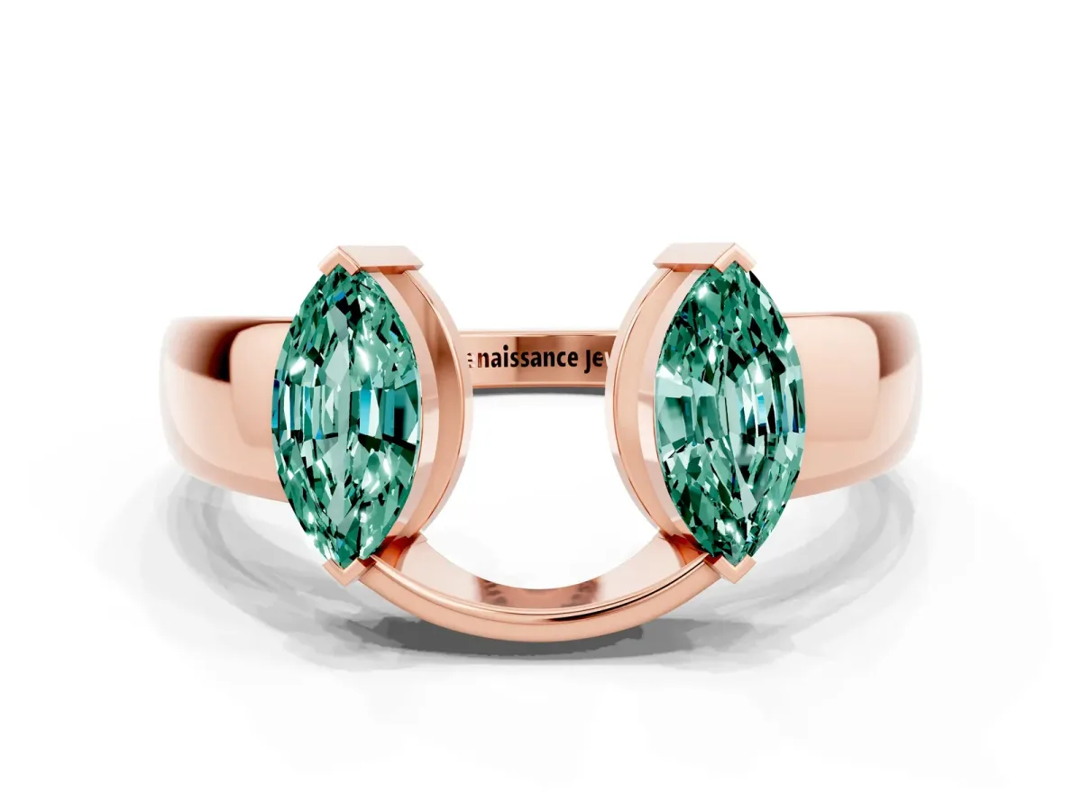Marquise Green Sapphire Open Band Ring with Tension Setting Rose gold