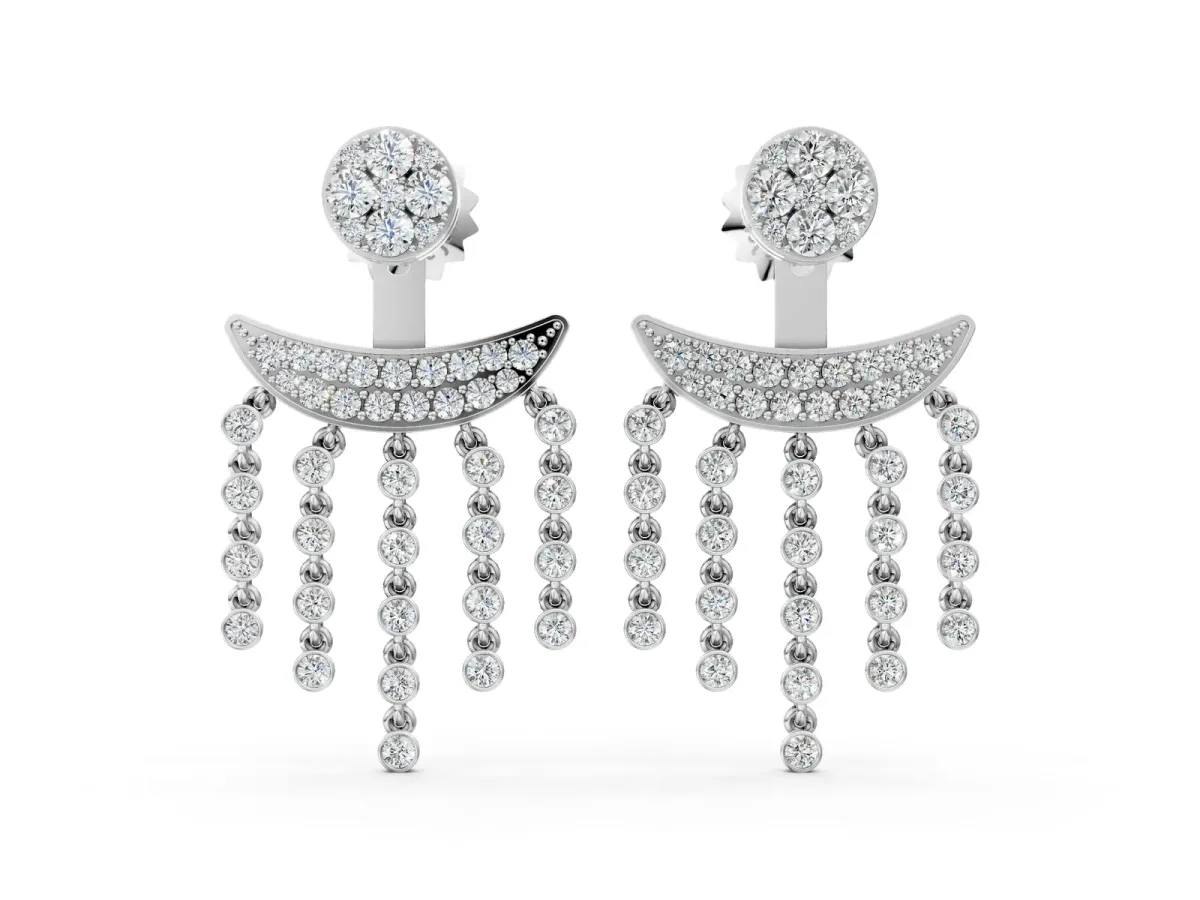 Round Diamond Chandelier Drop Earrings with Round Diamond Accents Silver