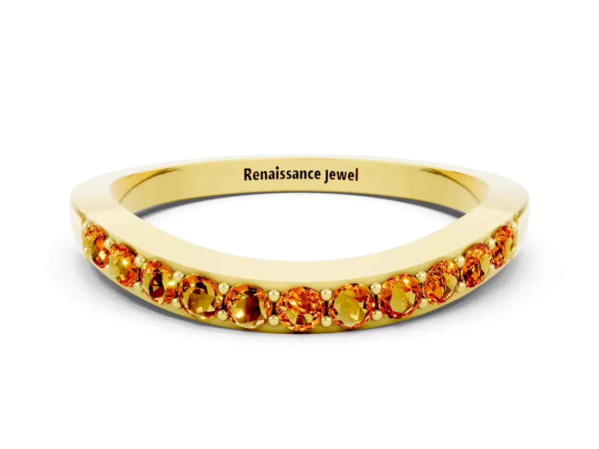 Round Citrine Curved Wedding Band with Channel Setting Yellow gold
