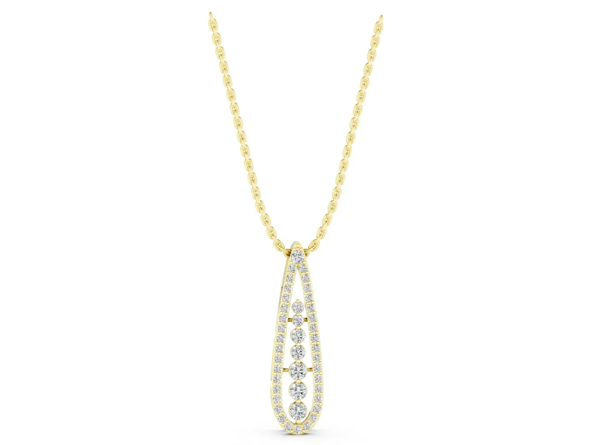 Teardrop Pavé Round Diamond Prong Pendant Yellow gold