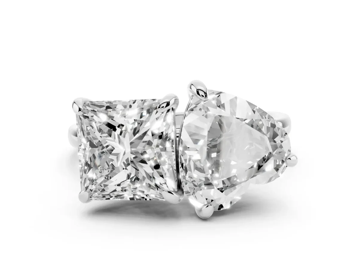 Heart and Princess Toi Moi Ring with Prong Setting and Plain Band Silver