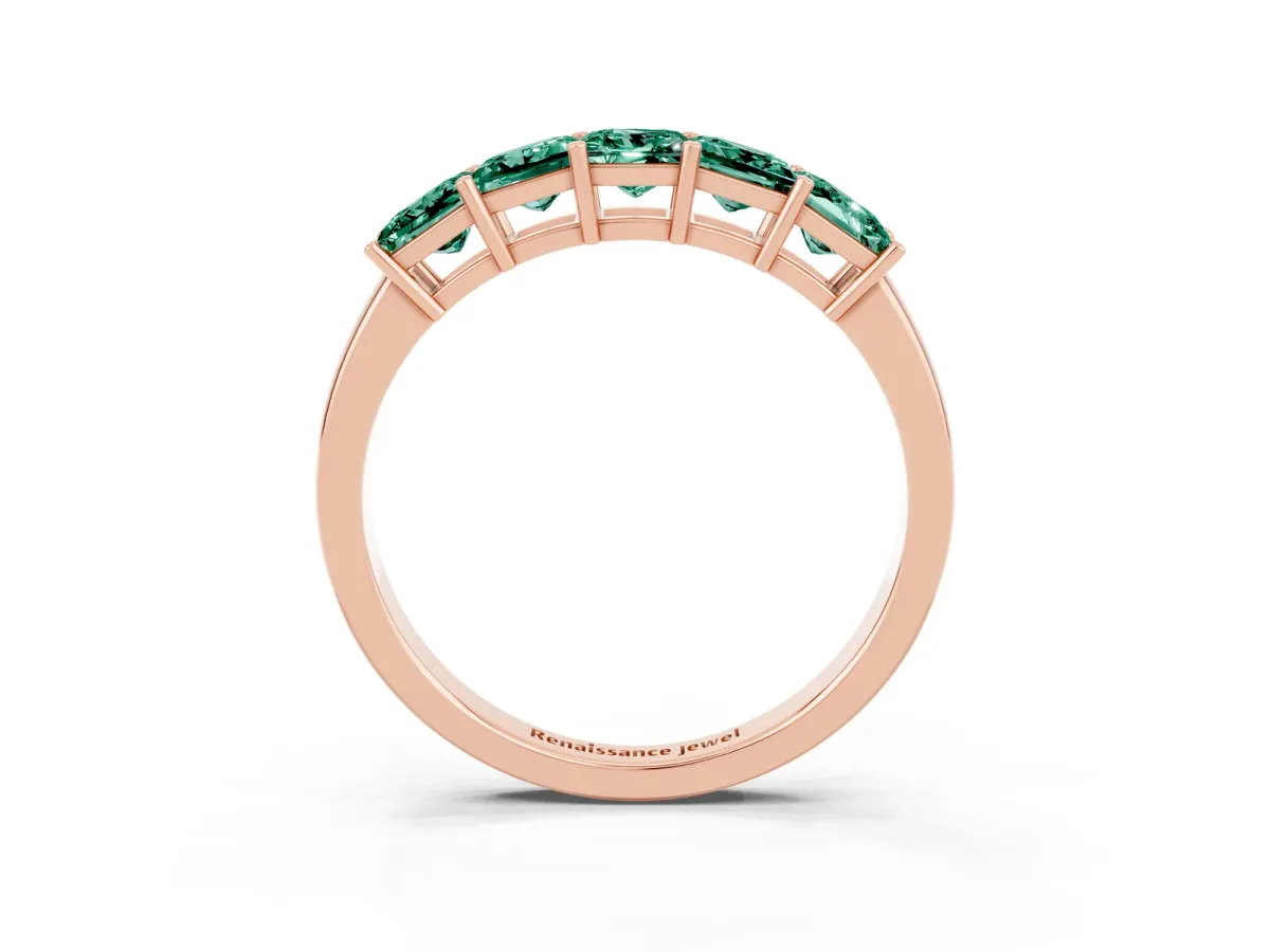 Princess Cut Five-Stone Green Sapphire Band with Prong Setting Rose gold