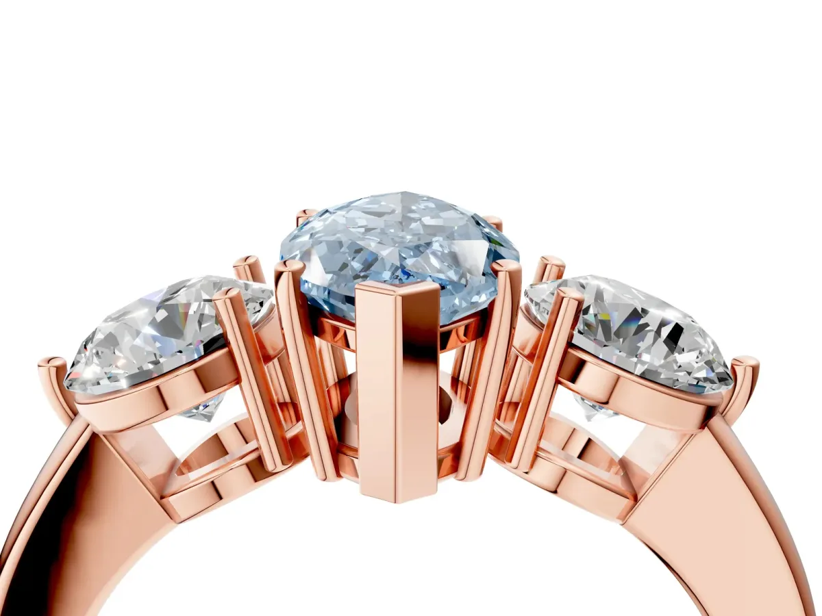 Fancy Blue Marquise Cut Diamond Three-Stone Ring with Prong Setting and Classic Band Rose gold