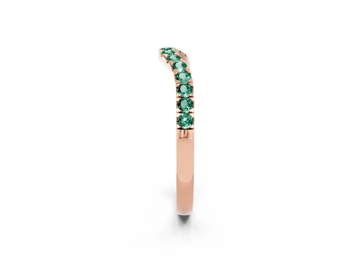 Curved Pavé Round Green Sapphire Wedding Band with Shared Prong Setting Rose gold