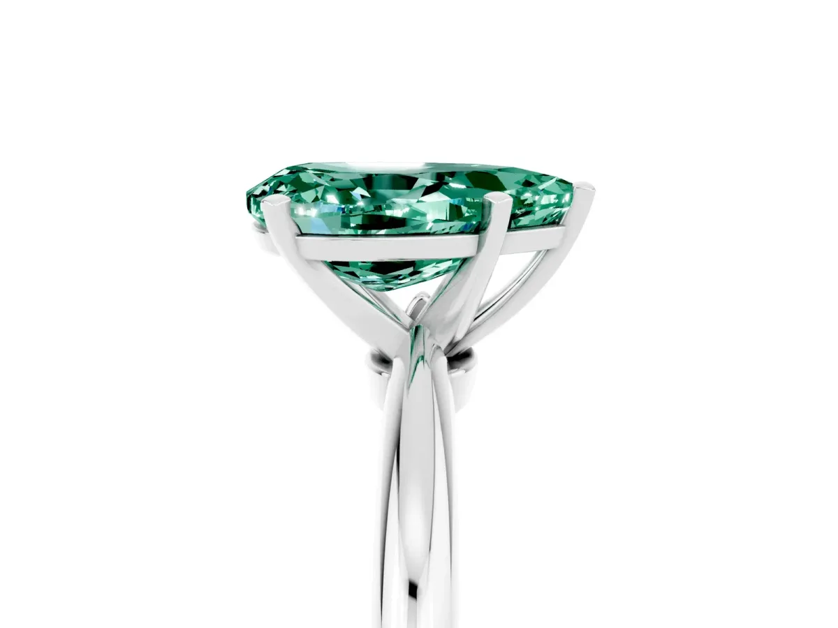 Pear Cut Green Sapphire Solitaire Ring with Six-Prong Setting and Classic Band Silver