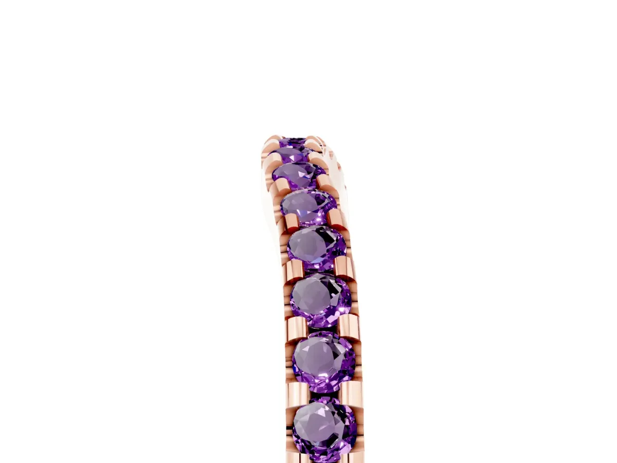 Round Amethyst Pavé Curved Wedding Band Rose gold