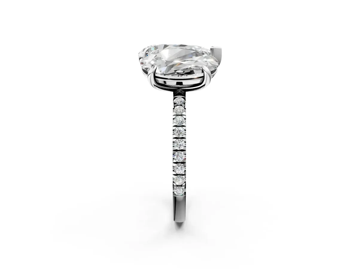 Oval and Pear Toi Moi Ring with Prong Setting and Pave Band Silver