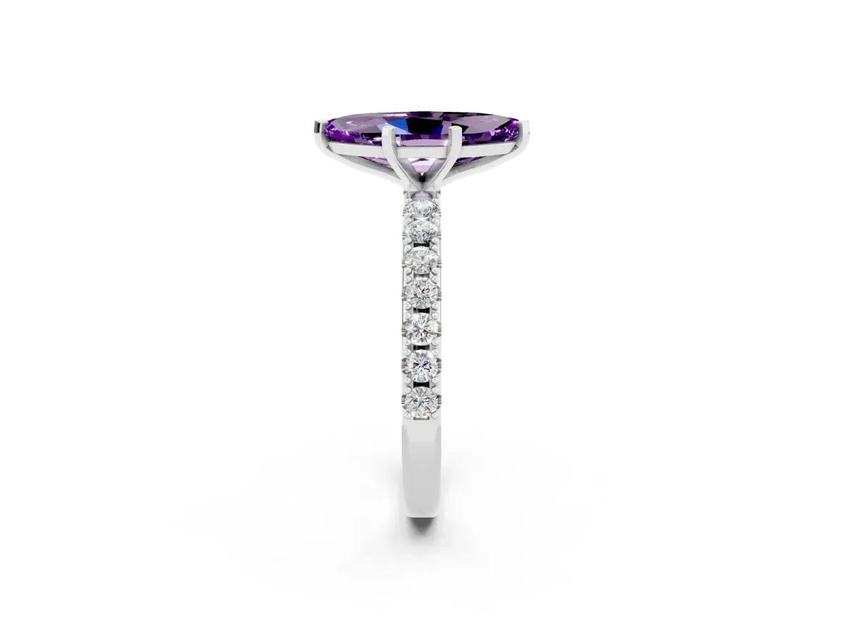 Marquise Cut Amethyst Solitaire Pavé Band with Four-Prong Setting Silver