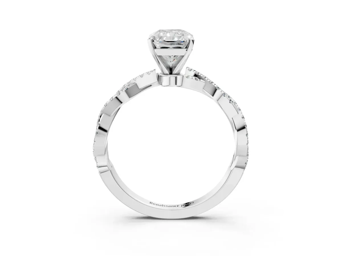 Radiant Cut Solitaire Twisted Pave Band with Four-Prong Setting Platinum
