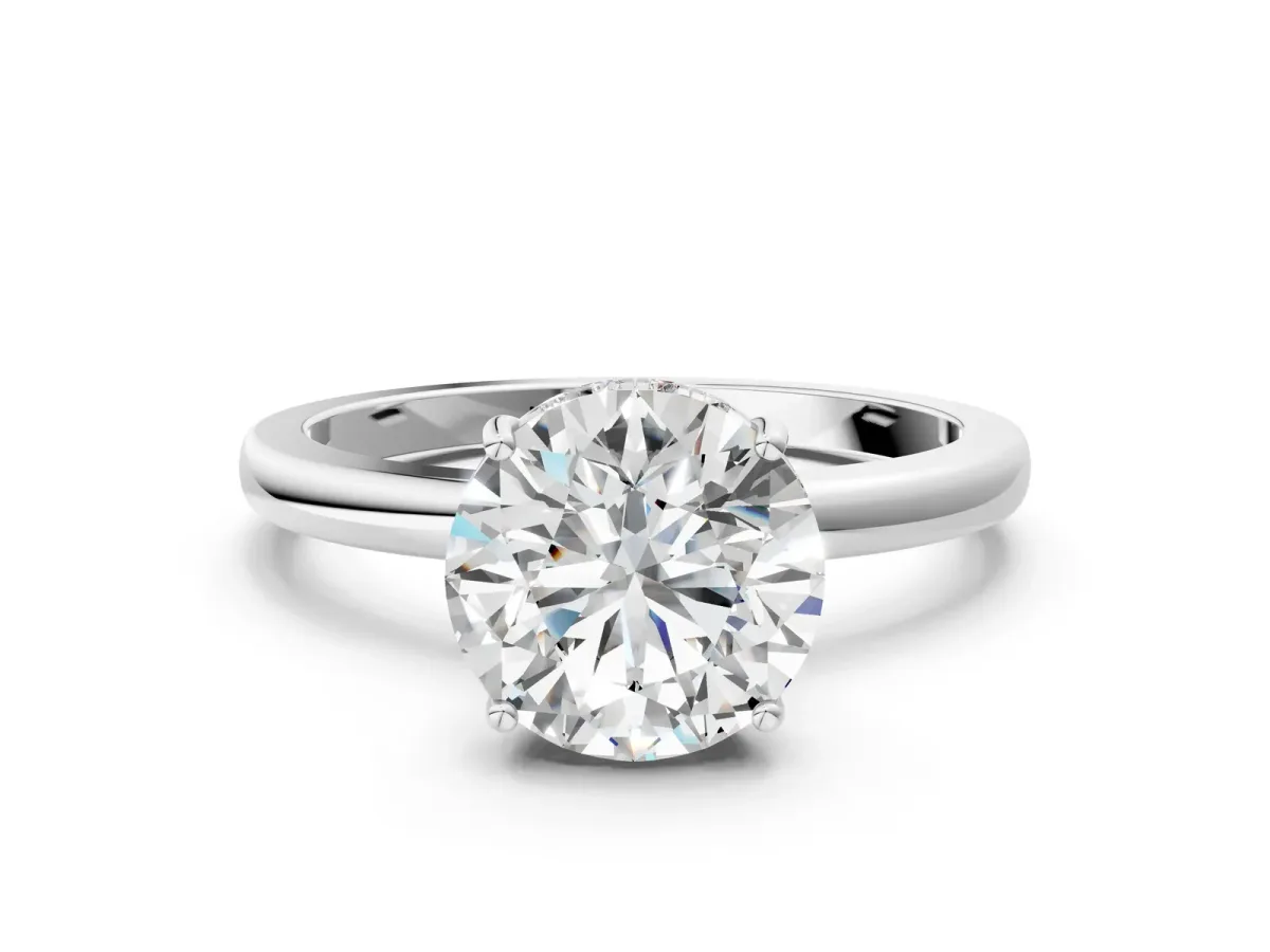 Round Cut Solitaire Diamond Ring with Prong Setting and Plain Band Platinum