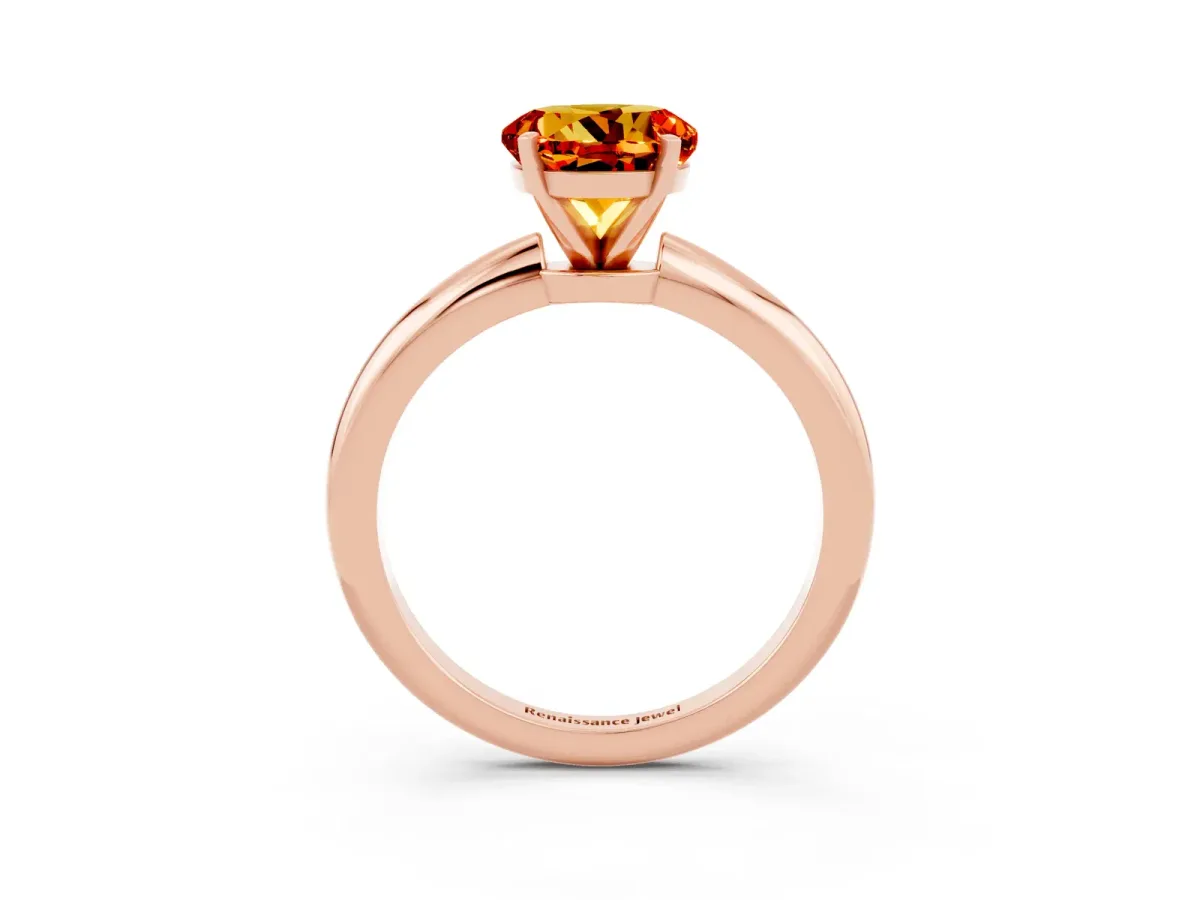 Round Cut Citrine Solitaire Ring with Six-Prong Setting and Classic Band Rose gold