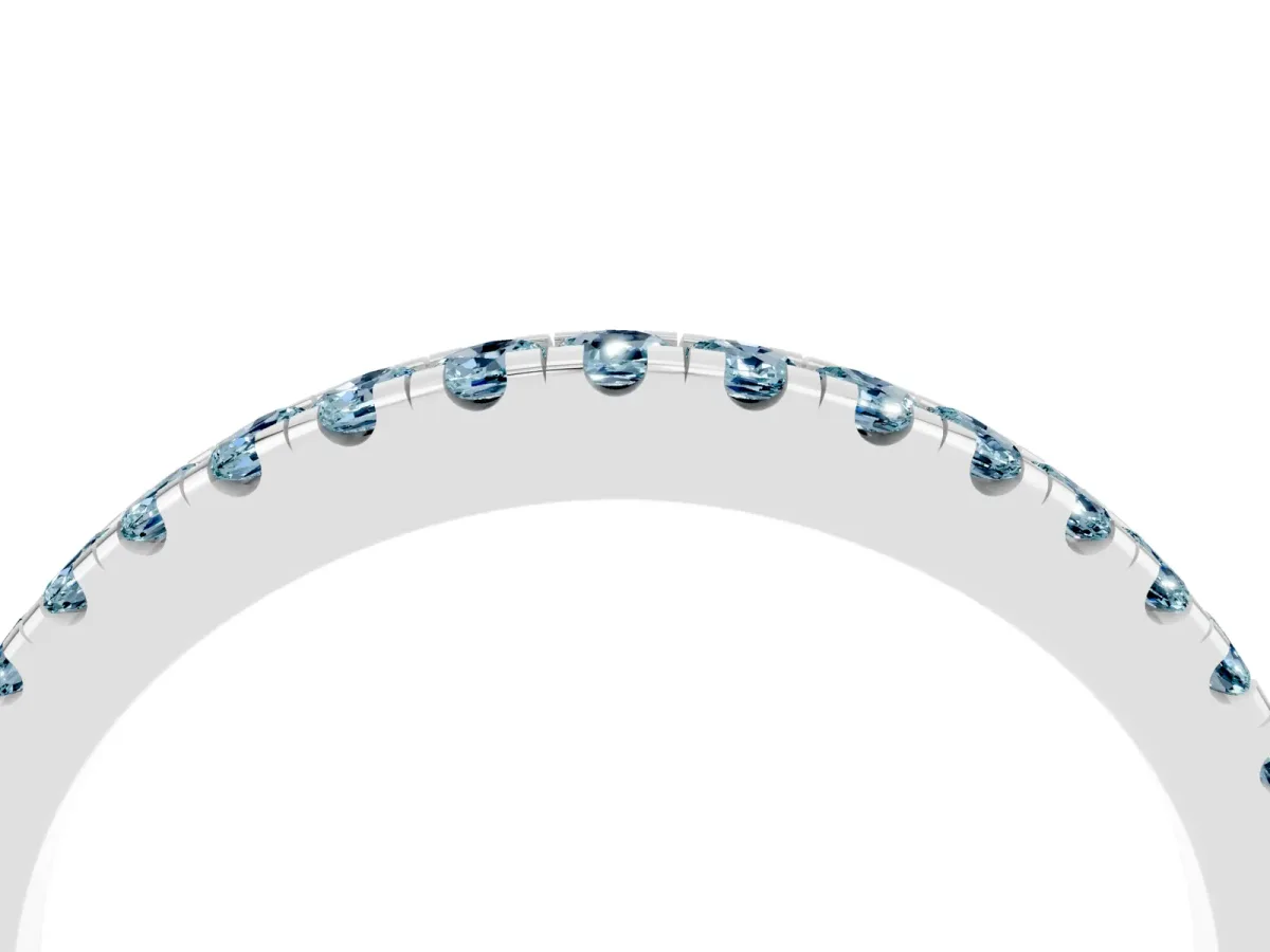 Round Aquamarine Pavé Half Eternity Band with Shared Prong Setting White gold