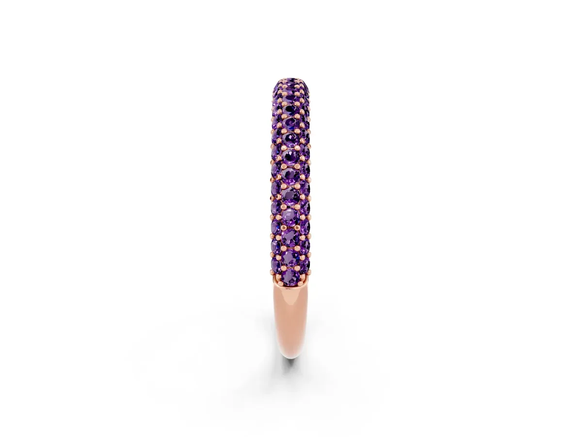 Round Amethyst Pavé Eternity Band with Shared Prong Setting Rose gold