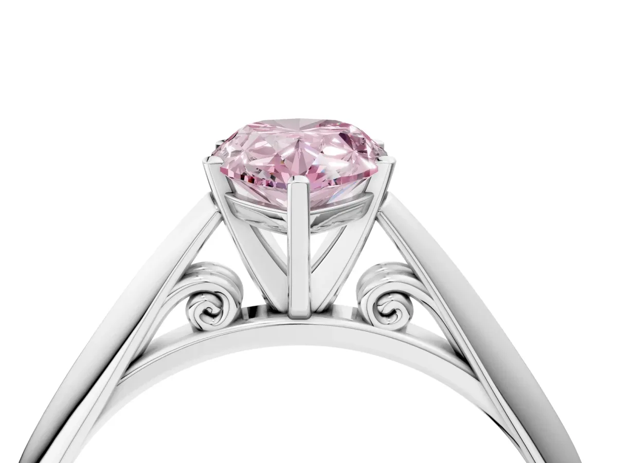 Fancy Pink Pear Cut Diamond Solitaire Engagement Ring with Cathedral Setting and Four-Prong Mount Silver