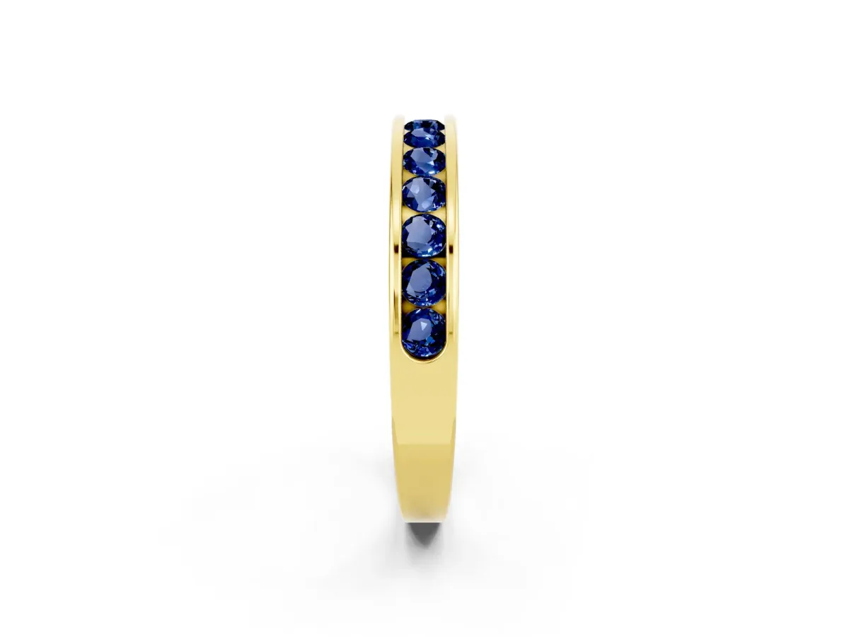 Channel Set Round Blue Sapphire Eternity Band Yellow gold