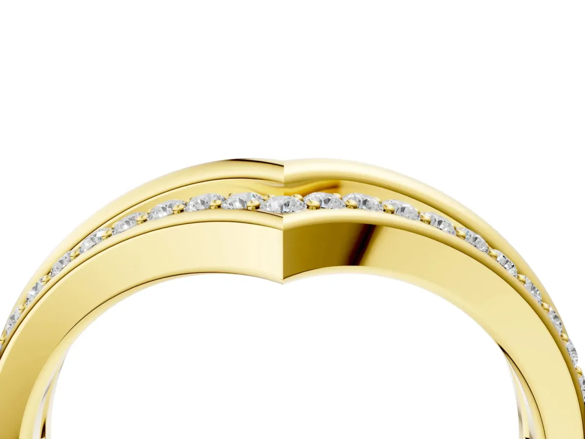 Pavé Round Diamond Chevron Band with Channel Setting Yellow gold
