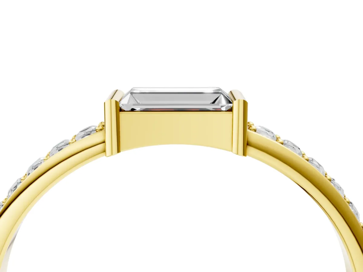 Baguette Diamond Pavé Band with Bar Setting Yellow gold