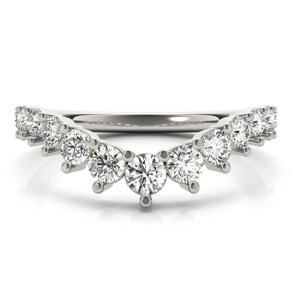 Round Diamond Prong Set White Gold Curved Band Silver