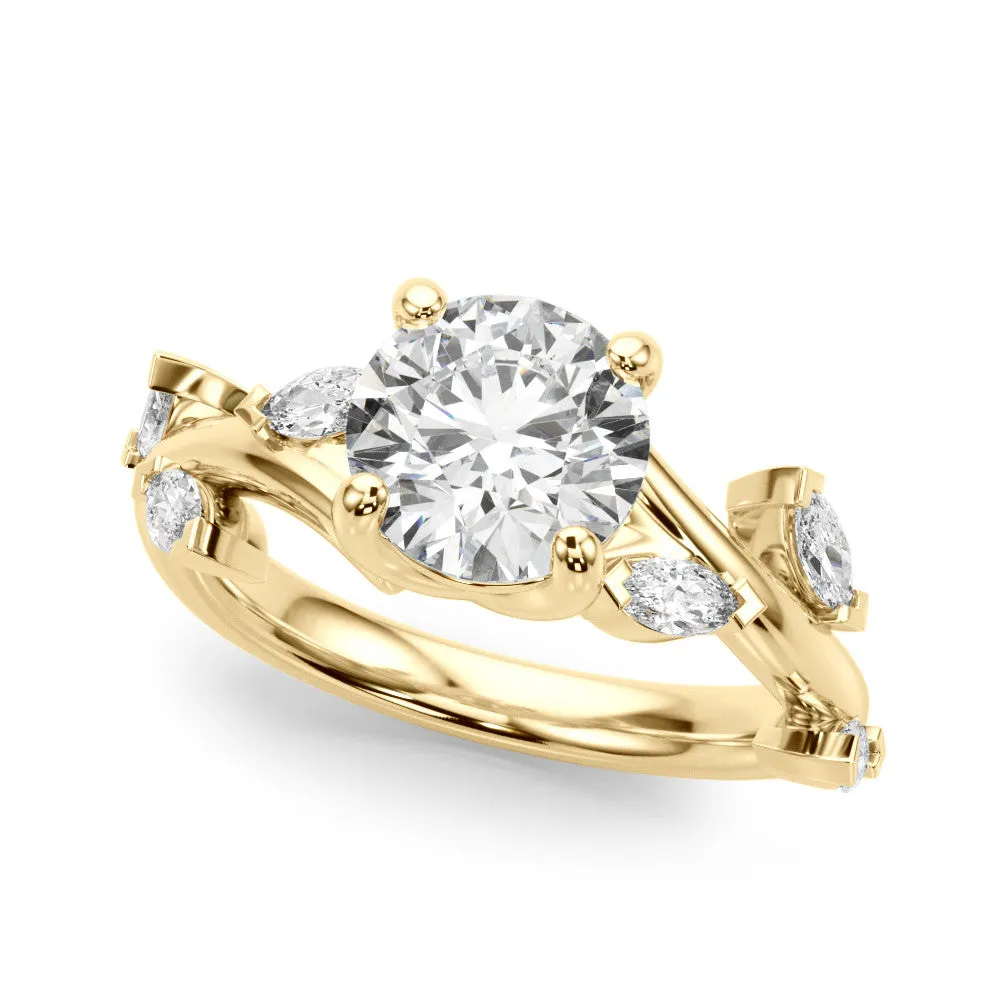 Princess Cut Solitaire Twisted Band Marquise Accent Prong Setting Ring Yellow gold