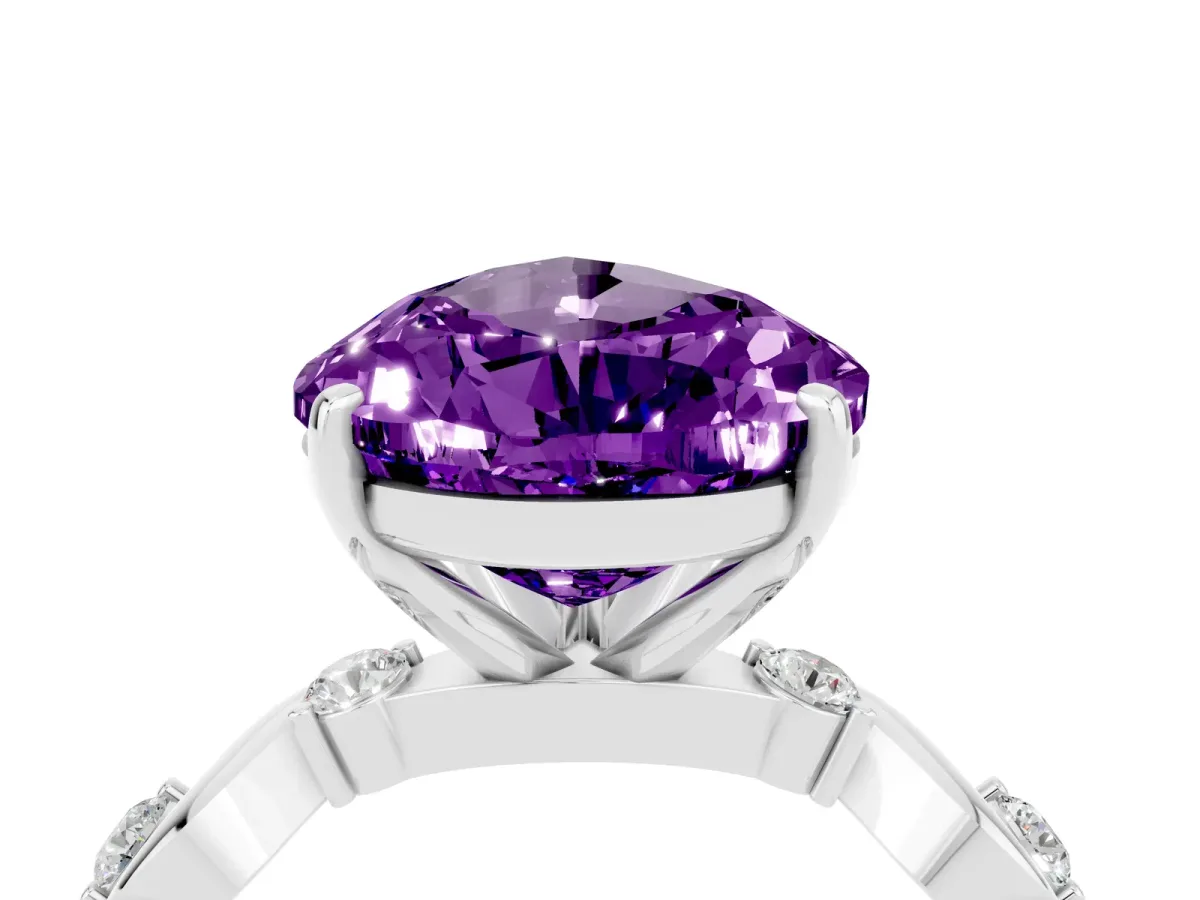 Pear Cut Amethyst Solitaire Twisted Band with Round Accents and Prong Setting Silver