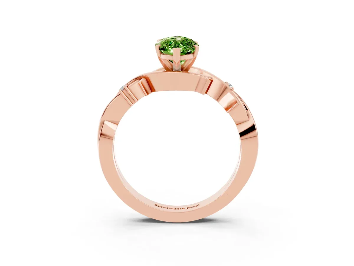 Marquise Cut Peridot Solitaire Ring with Twisted Band and Prong Setting Rose gold