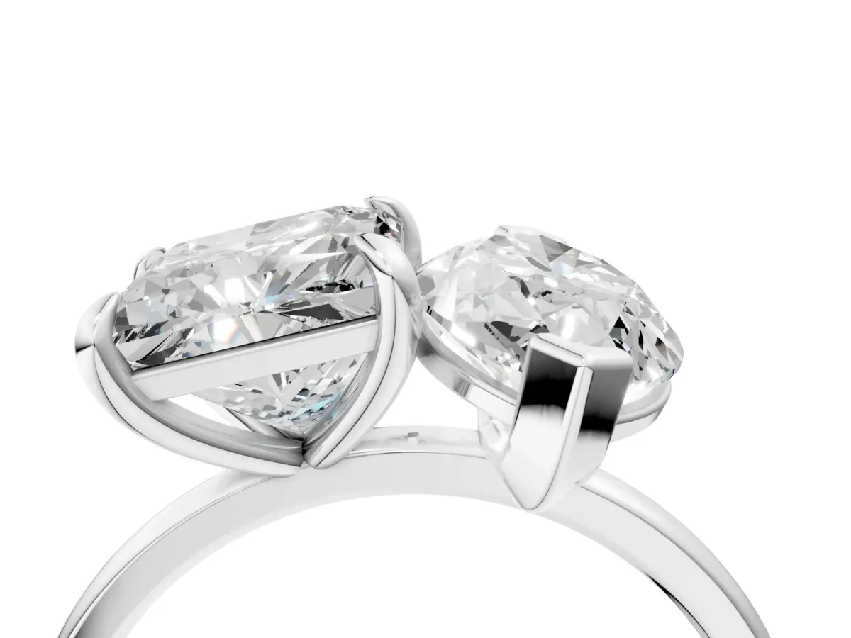 Marquise and Princess Toi Moi Ring with Prong Setting and Plain Band Platinum
