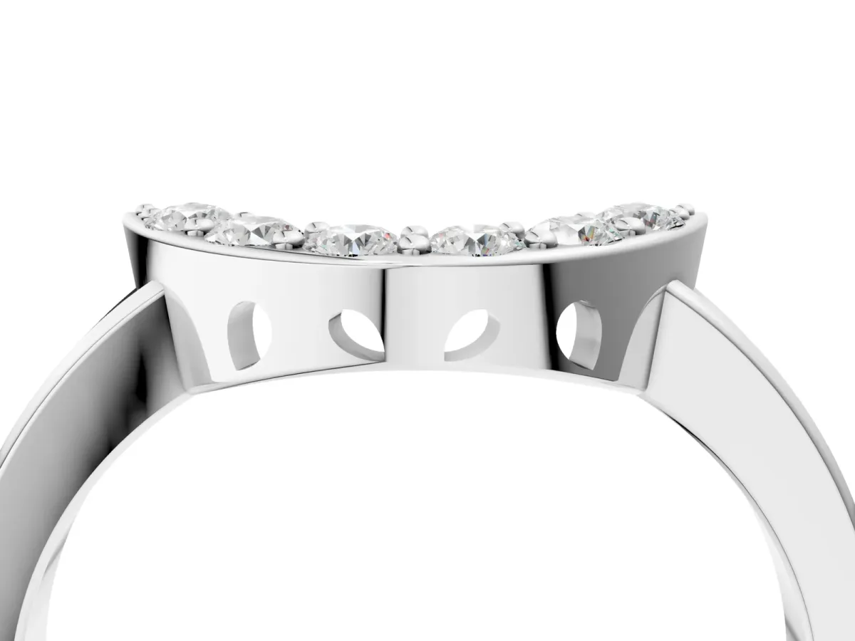 U-Shaped Pavé Round Diamond Contour Band with Shared Prong Setting Silver