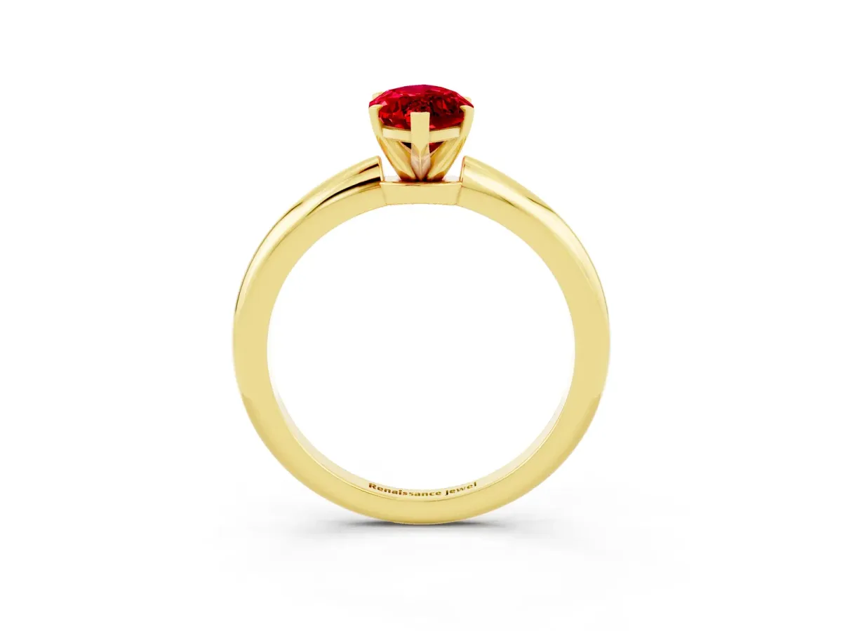 Marquise Cut Ruby Solitaire Ring with Six-Prong Setting and Classic Band Yellow gold