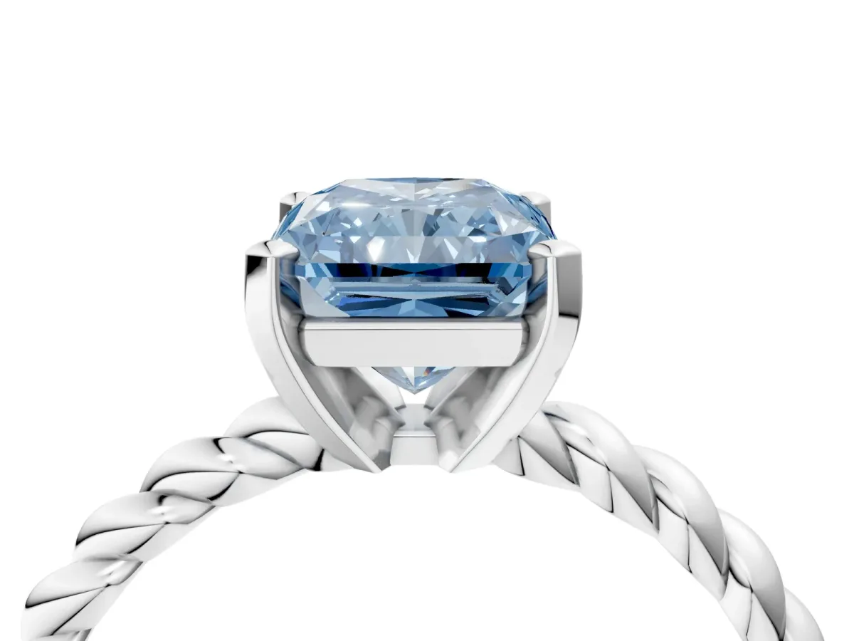 Fancy Blue Radiant Cut Cut Solitaire Twisted Band with Four-Prong Setting Platinum