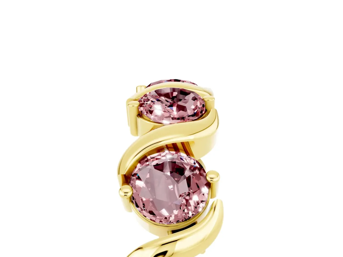 Round Morganite Half Eternity Band with Wave Prong Setting Yellow gold