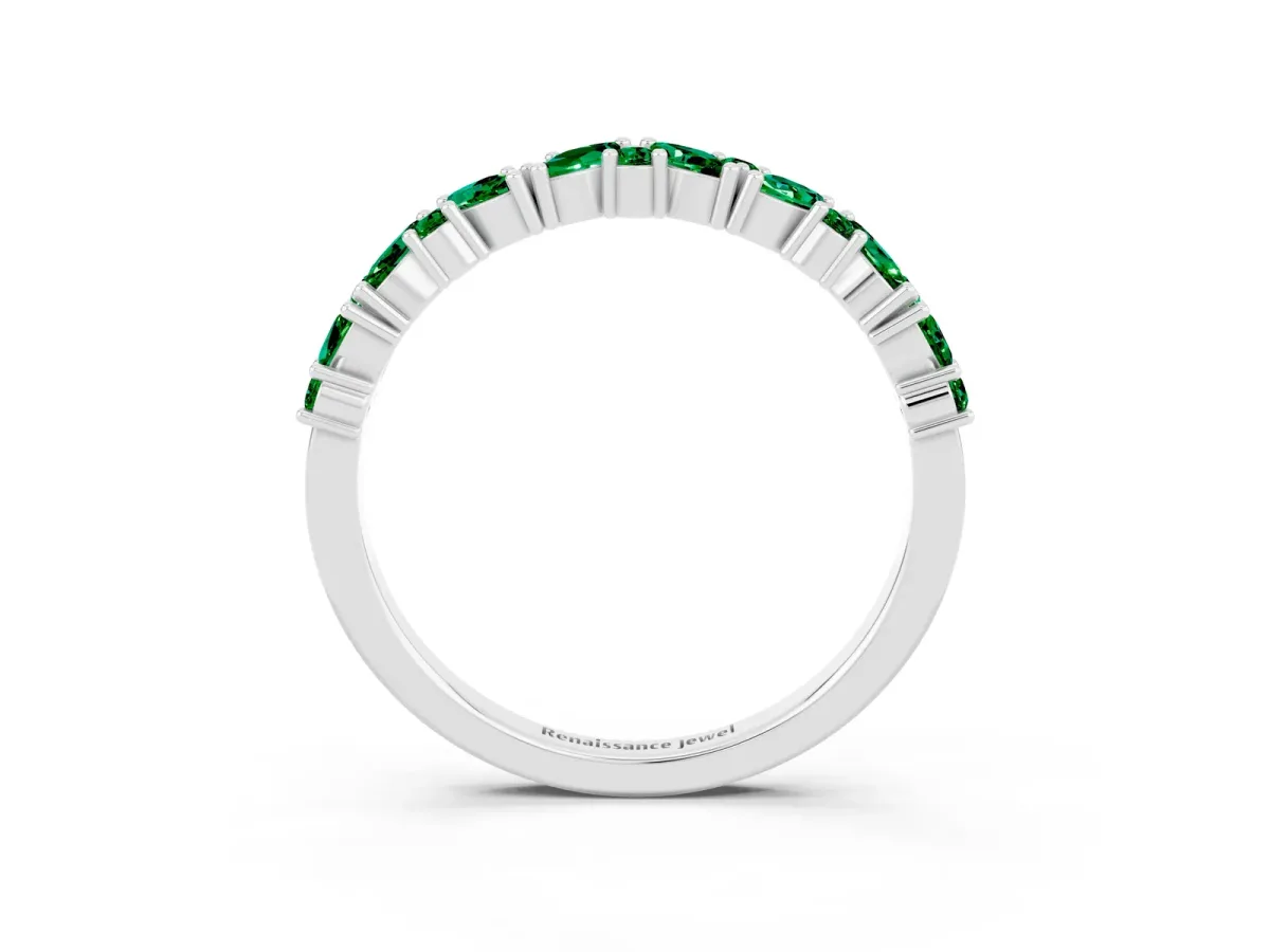 Marquise and Round Emerald Vine Eternity Band with Prong Setting Platinum