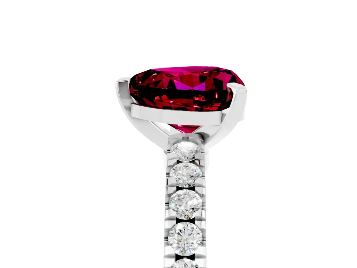 Heart Cut Solitaire Garnet with Pavé Band and Four-Prong Setting Silver