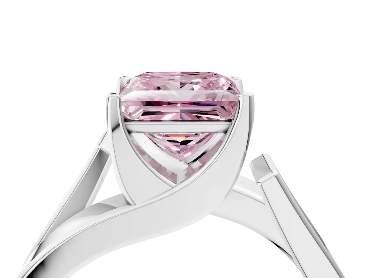 Fancy Pink Modern Tension Set Princess Cut Diamond Solitaire Wide Band Ring Silver